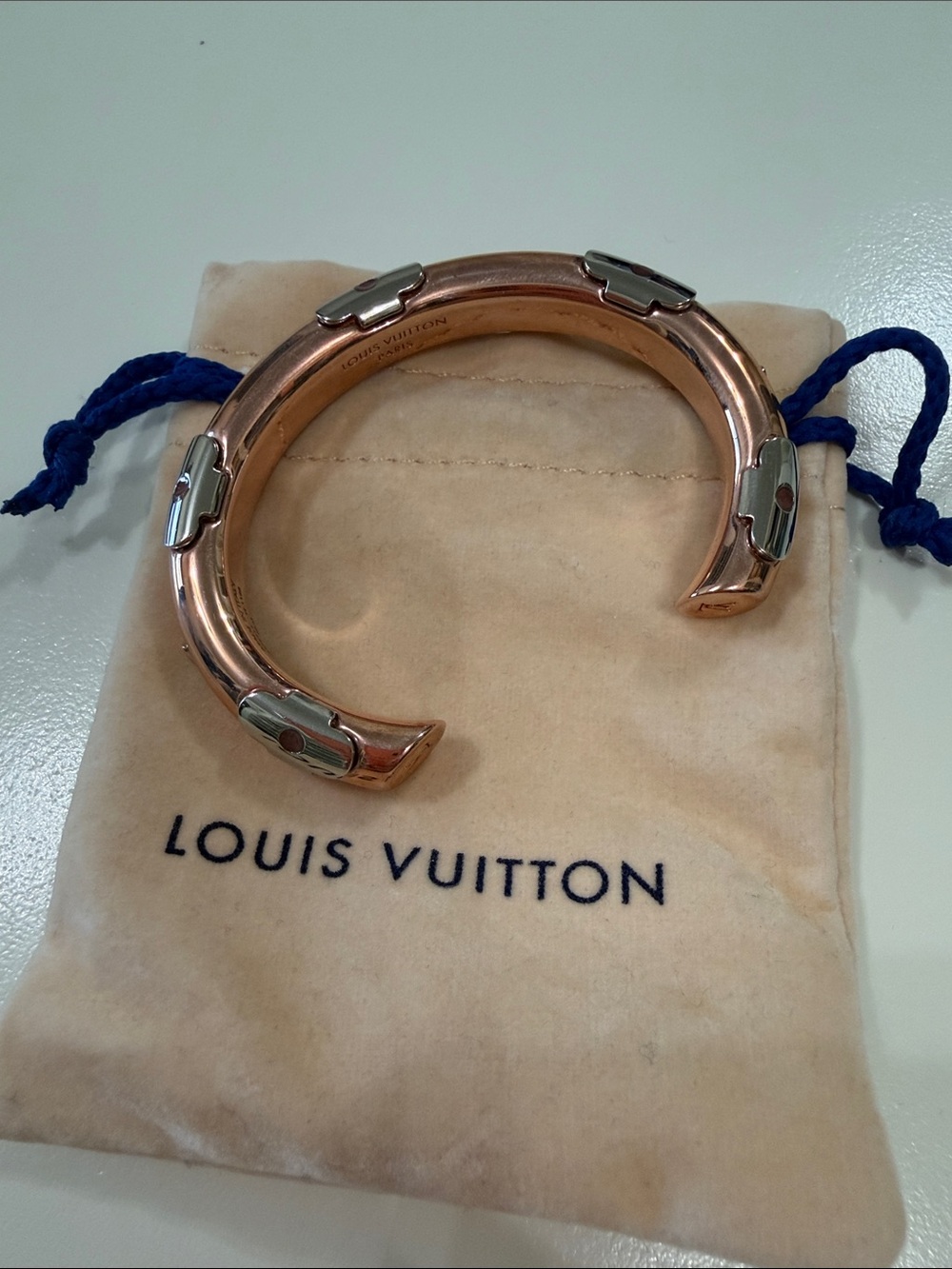Louis Vuitton Two-Tone Rose Gold and Silver Monogram Bangle